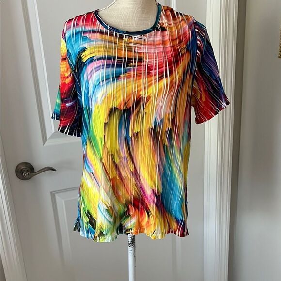 Lemongrass Multicolor “Wave”Abstract Keyhole Back Faux Agste Button NWOT SZ M - Picture 1 of 6